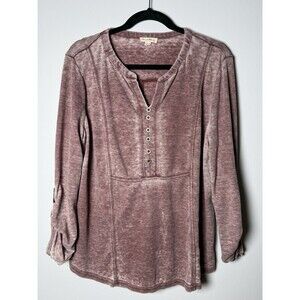 Jane & Delancey Waffle knit burnout Henley top womens XL Y2K Grunge Festival